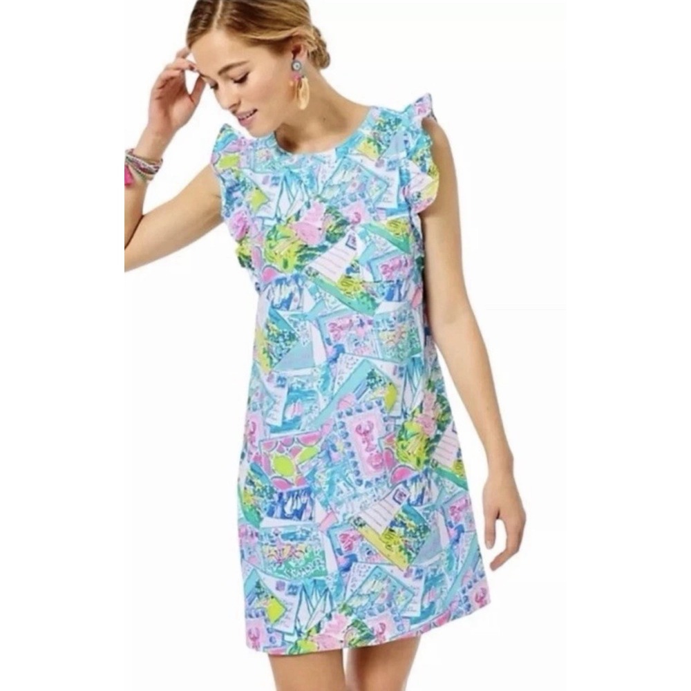 Lilly Pulitzer Laina Dress Wish You Were Here Postcard Fruit‎ Print Size S